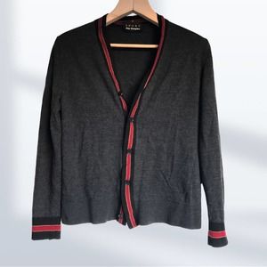 The Kooples Sport - Button Down Cardigan w/ Striped Collar - Grey/Black - Size M